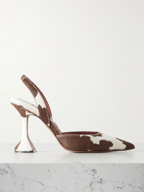Amina Muaddi Holli cow-print calf hair slingback pumps Light brown