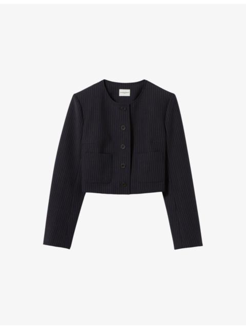 Claudie Pierlot Striped Round-Neck Stretch Wool-Blend Jacket