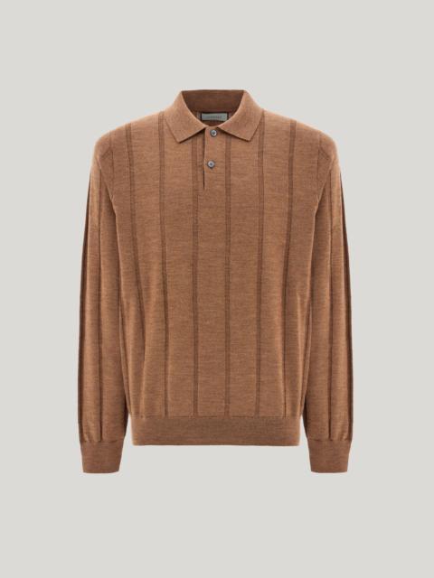 Canali OCHER MERINO WOOL STRUCTURED-RIB POLO SHIRT