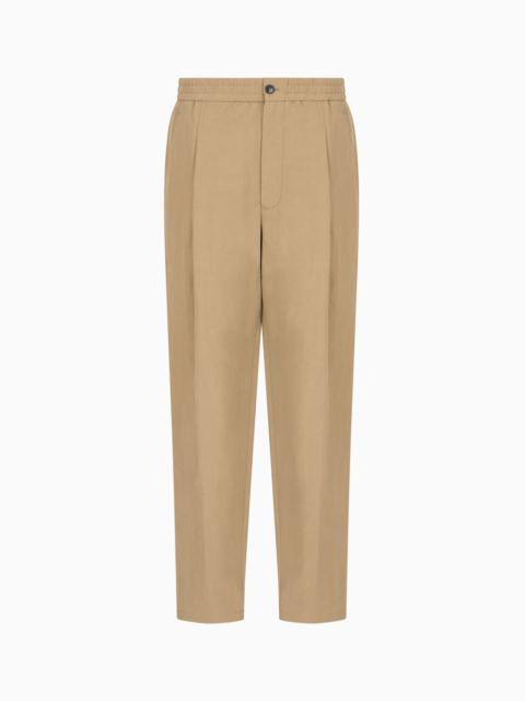 GIORGIO ARMANI SINGLE-PLEAT COTTON AND LINEN TROUSERS