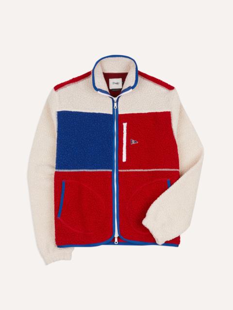 Drake's Ecru, Red and Blue Boucle Wool Zip Fleece Jacket
