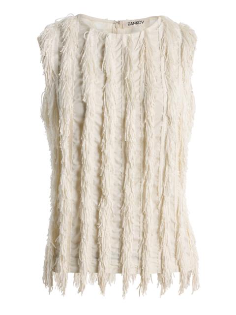 ZANKOV Leah Fringed Silk Top white