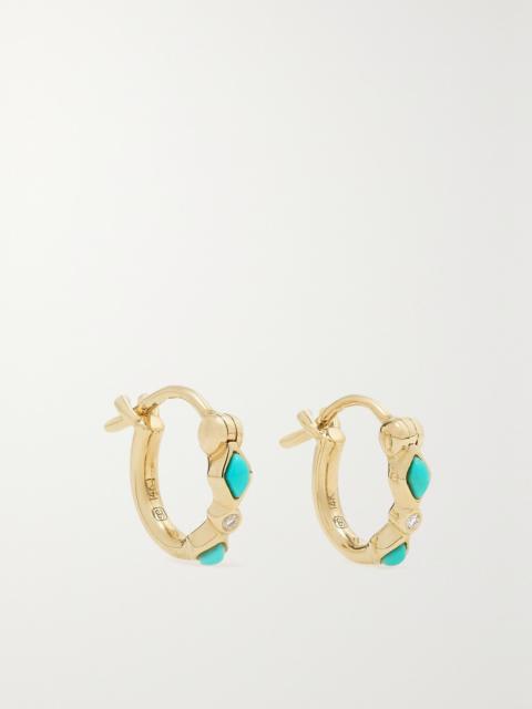 SYDNEY EVAN 14-karat gold, turquoise and diamond hoop earrings Gold