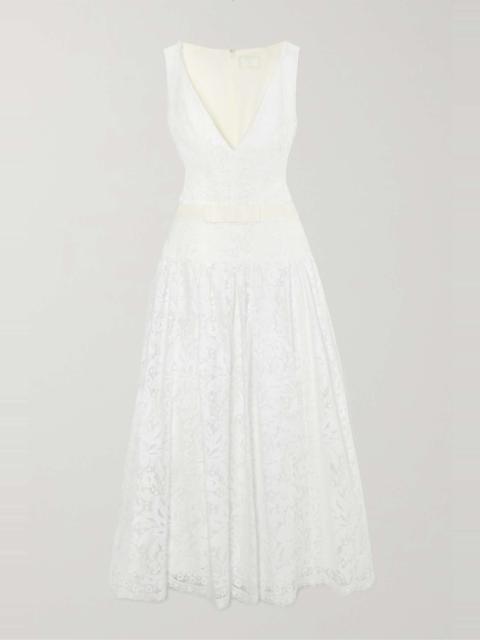 Miranda belted cotton-blend lace midi dress