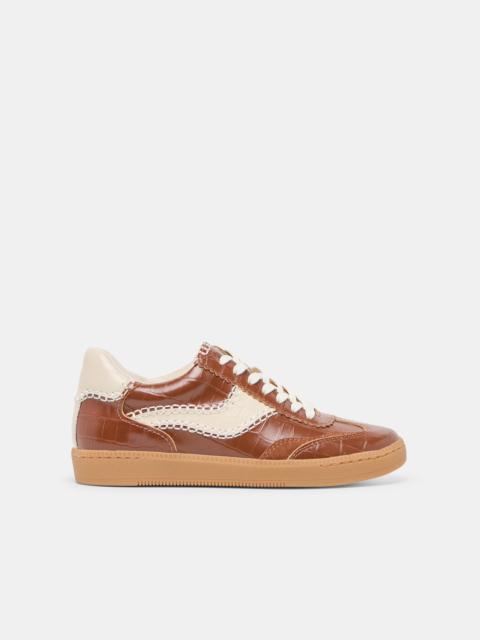 dolce vita NOTICE STITCH SNEAKERS COGNAC CROCO EMBOSSED LEATHER