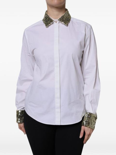 Dolce & Gabbana White Cotton Long Sleeves Sequin Shirt Top