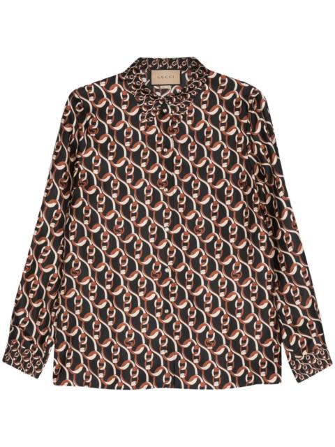 Interlocking G chain-print silk shirt