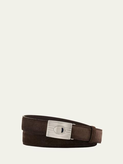Brunello Cucinelli Men's Suede Rectangle-Buckle Belt