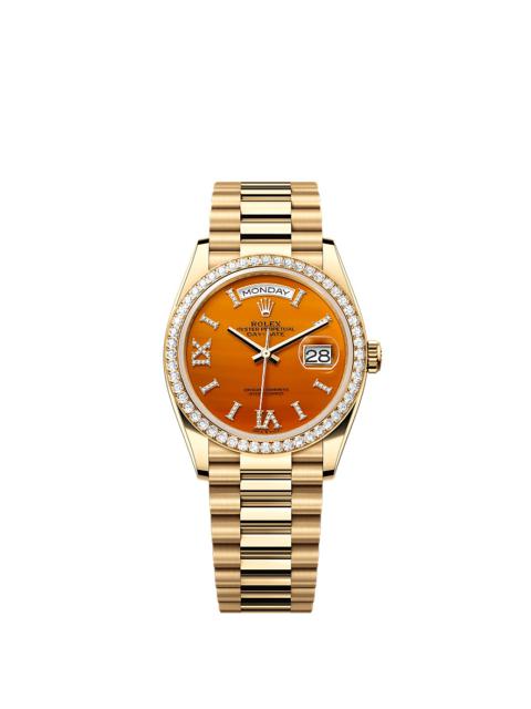 ROLEX Oyster, 36 mm, yellow gold and diamonds