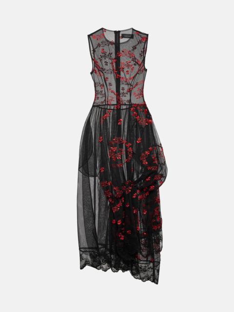 Floral embroidered tulle midi dress