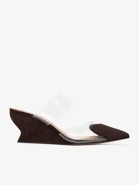 Alaïa Coeur 60 brown suede wedge mules