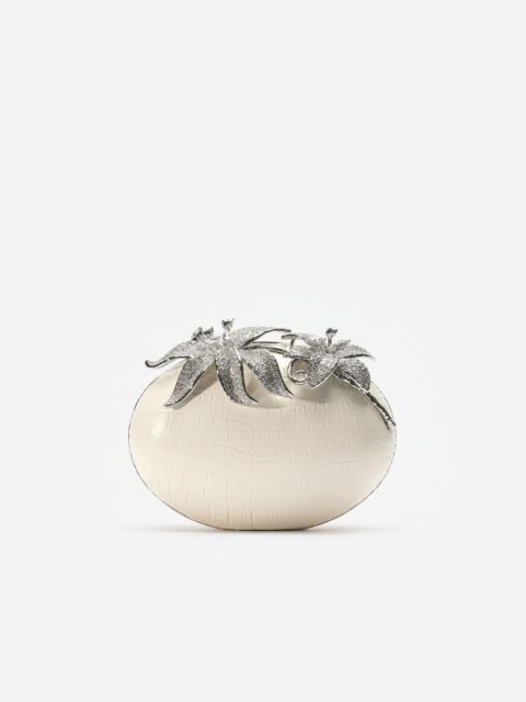 self-portrait Cream Leather Crystal Flower Oval Clutch Bag
