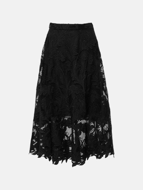 Floral guipure lace midi skirt