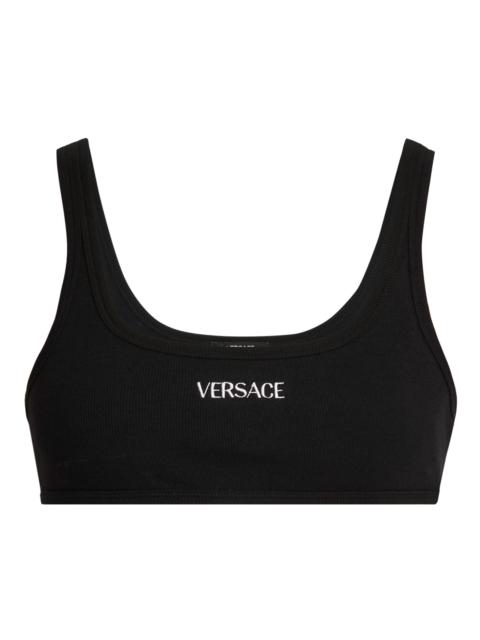 VERSACE Women's Logo Cotton Rib Sports Bra - Black