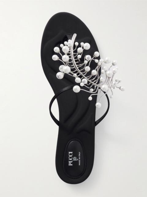 PUCCI Embellished satin flip flops Black