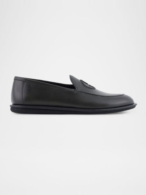 GIORGIO ARMANI Men's Leather Monogram Slipper Loafers
