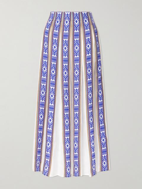 EMPORIO SIRENUSE Aurelia Pleated Printed Linen Midi Skirt