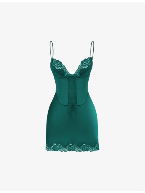 House of CB Soraya lace-trimmed satin mini dress