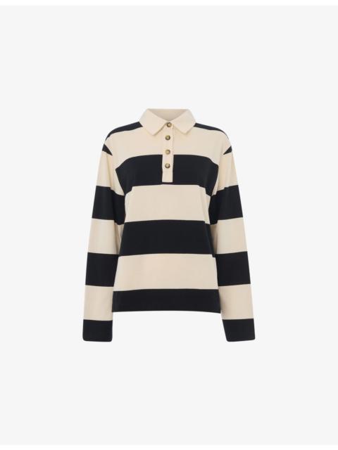 WHISTLES Striped Long-Sleeve Cotton Polo