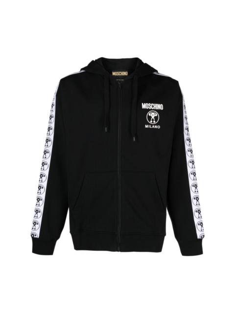 logo-tape zip-up cotton hoodie