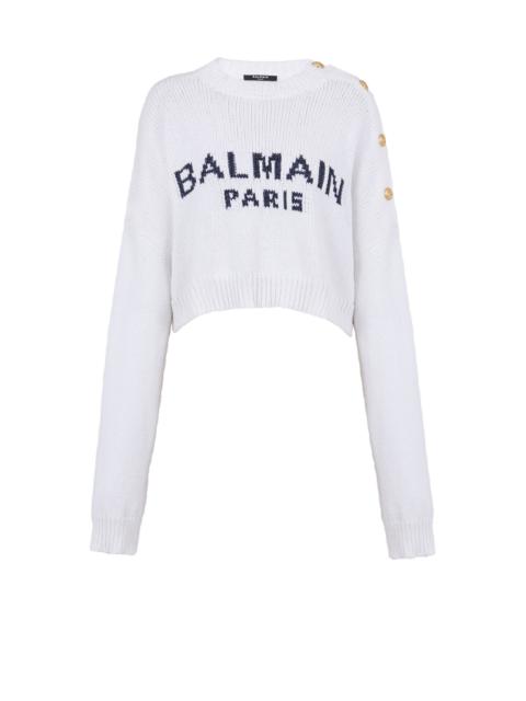 Balmain HIGH SUMMER CAPSULE - Cropped knit sweater with Balmain logo print