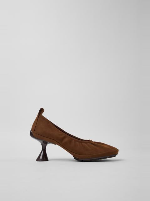 CAMPER Right Left Brown Nubuck Ballerinas for Women.