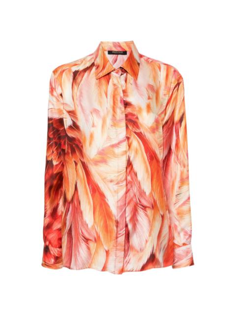 plumage-print silk shirt