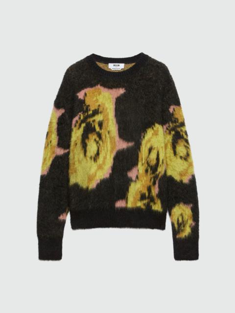 MSGM Black "Underground pixelled roses" blended wool mohair sweater