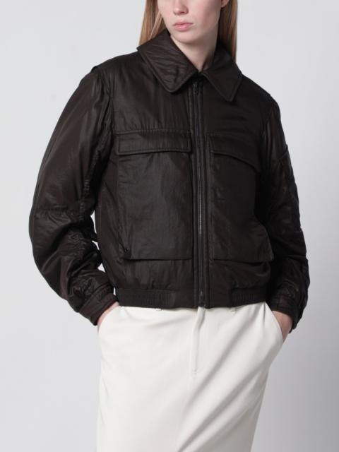 Lemaire Bomber jacket with removable collar in brown polyamide