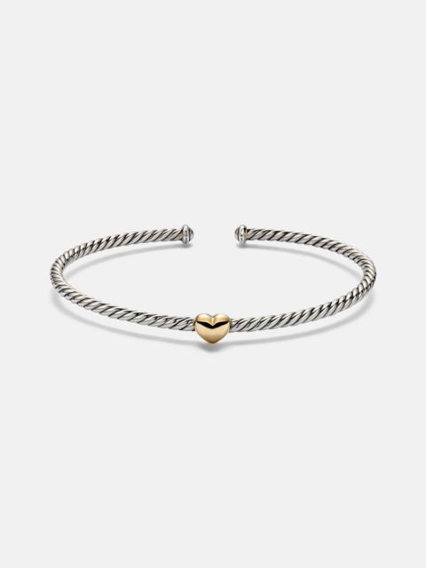 DAVID YURMAN Micro Cable Flex® Heart Station 14kt gold (585/1000) and 925 sterling silver bracelet
