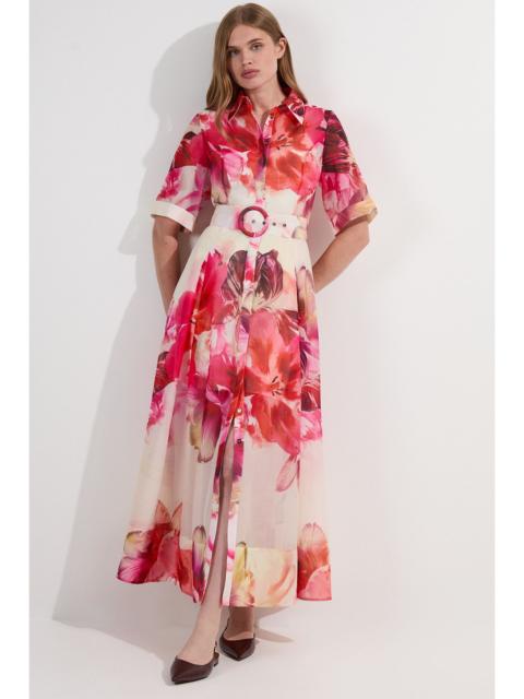 KAREN MILLEN Floral Organdie Woven Midi Shirt Dress