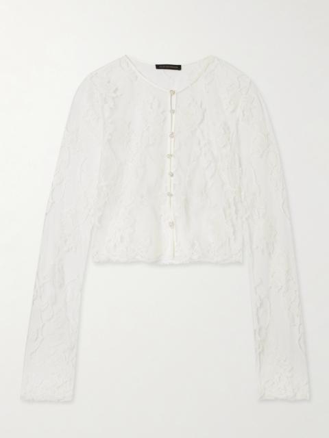 KIKI DE MONTPARNASSE Dominique Cropped Faux Pearl-embellished Cotton-blend Lace Top
