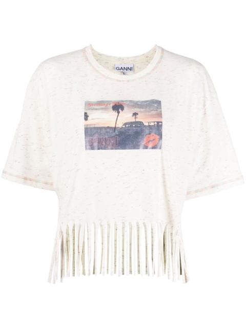 GANNI photo-print fringed T-shirt