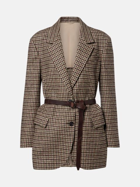 Brunello Cucinelli Belted checked wool and alpaca-blend jacket