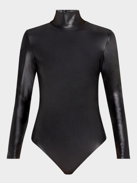 commando Turtleneck Matte Metallic Thong Bodysuit