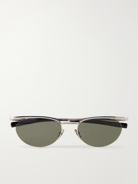 SAINT LAURENT Oval-frame Silver-tone Sunglasses