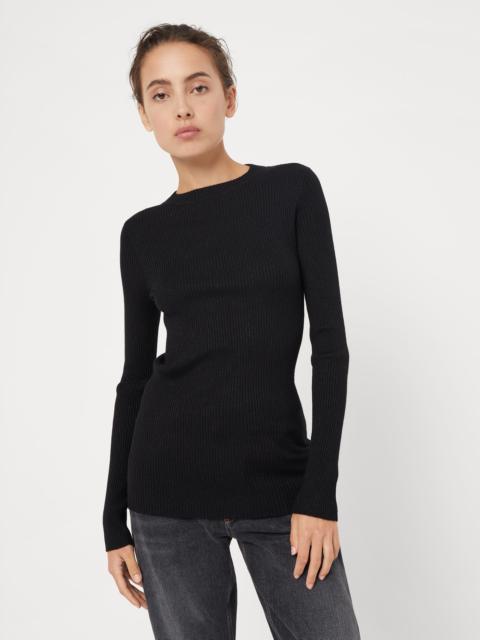 Sparkling cashmere and silk rib knit lightweight sweater