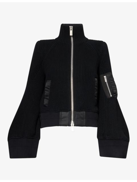 sacai Funnel-Neck Ribbed Wool Jacket