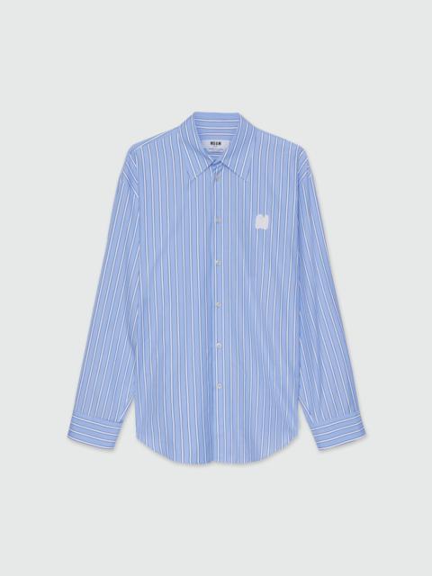 MSGM Shirt in light blue poplin with stripes and "TheMwave" embroidery
