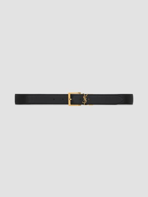 SAINT LAURENT Men's Cassandre Vadim Reversible Belt in Smooth Leather - Black Dark Wet Clay