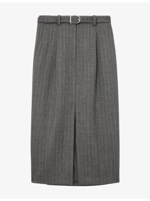 REISS Astrid Pinstriped Wool Midi Skirt