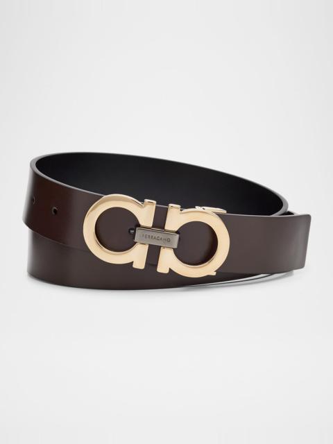 FERRAGAMO Men's Reversible Smooth Leather Gancini-Buckle Belt