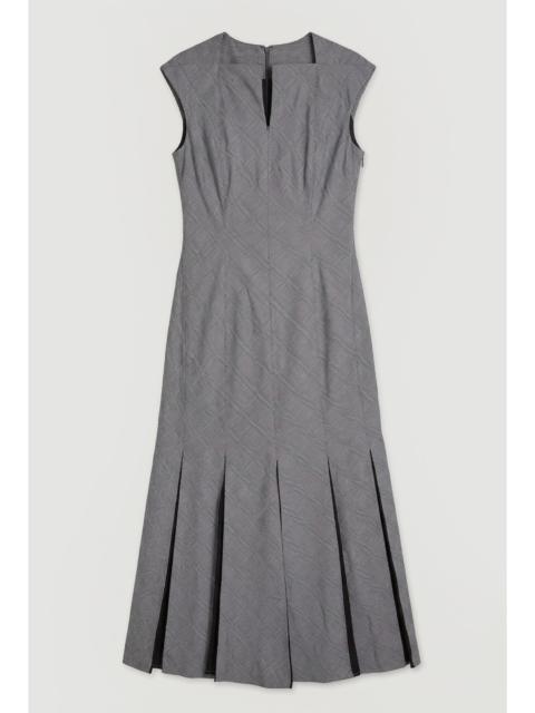 KAREN MILLEN Soft Tailored Check Godet Detail Midi Dress