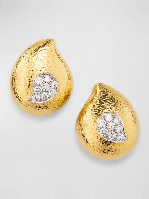 18K Yellow Gold and Platinum Paisley Earrings with Diamonds