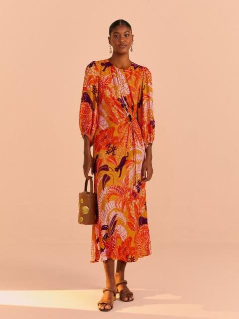 FARM RIO Beige Jungle Panther Lenzing™ Ecovero™ Viscose Midi Dress