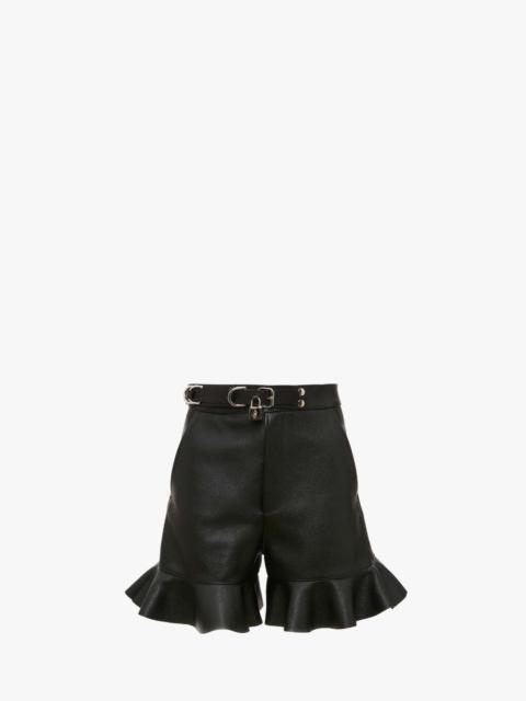 JW Anderson PADLOCK STRAP RUFFLED LEATHER SHORTS