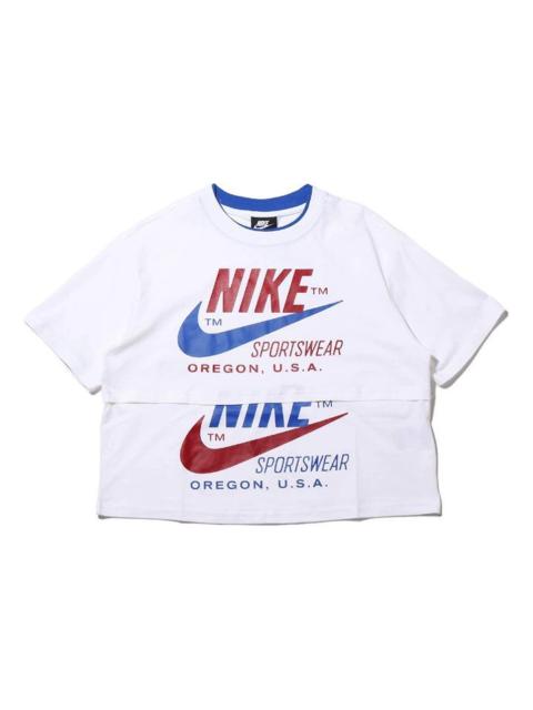 Nike (WMNS) Nike logo Splicing Short Sleeve US Edition White CJ2040-100
