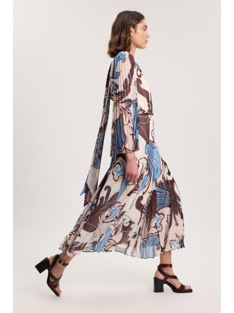 KAREN MILLEN Petite Paisley Blue Pleated Woven Maxi Dress