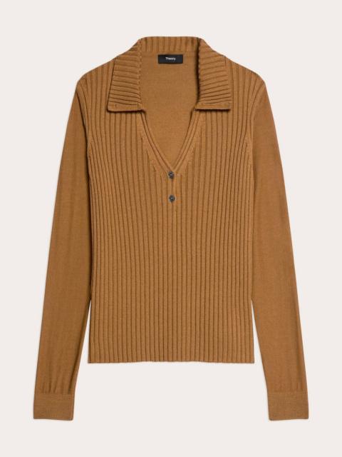 Theory Ribbed Wool Collared Polo Sweater