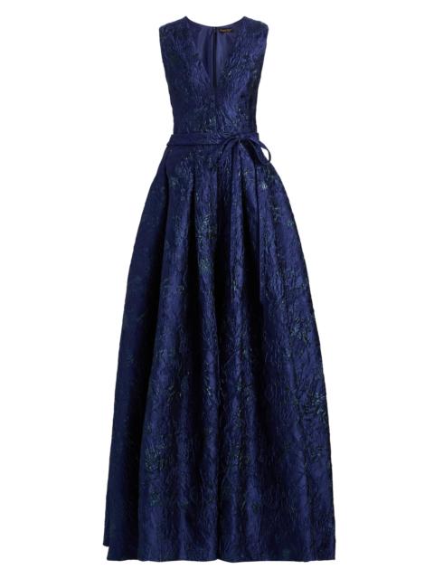 REEM ACRA Women's Metallic Brocade Belted Ballgown - Navy